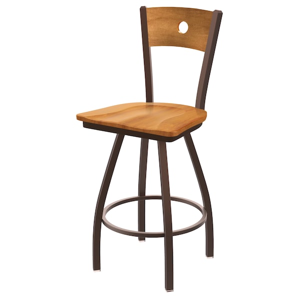 36" Swivel Counter Stool, Black Wrinkle, Med Back, Med Maple Seat
